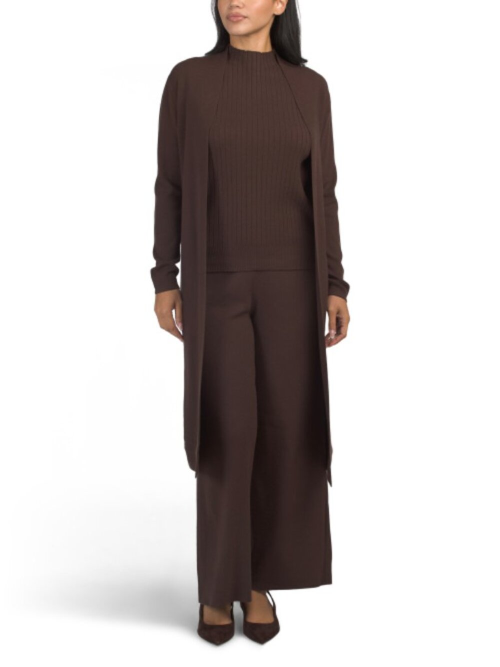 SIONI 3pc Sweater Knit Jacket And Top With Pants Set